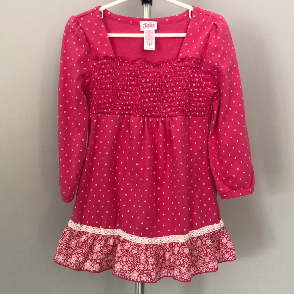 Justice Pink Polka Dot Tunic Top Sz XXS 7
